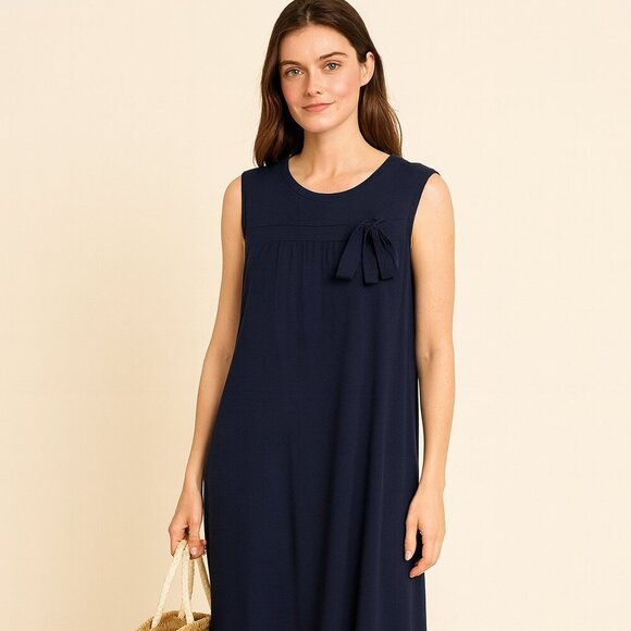 Saint James Women's Classic Navy Blue Sleeveless Dress With Bow Size Large - Picture 11 of 11